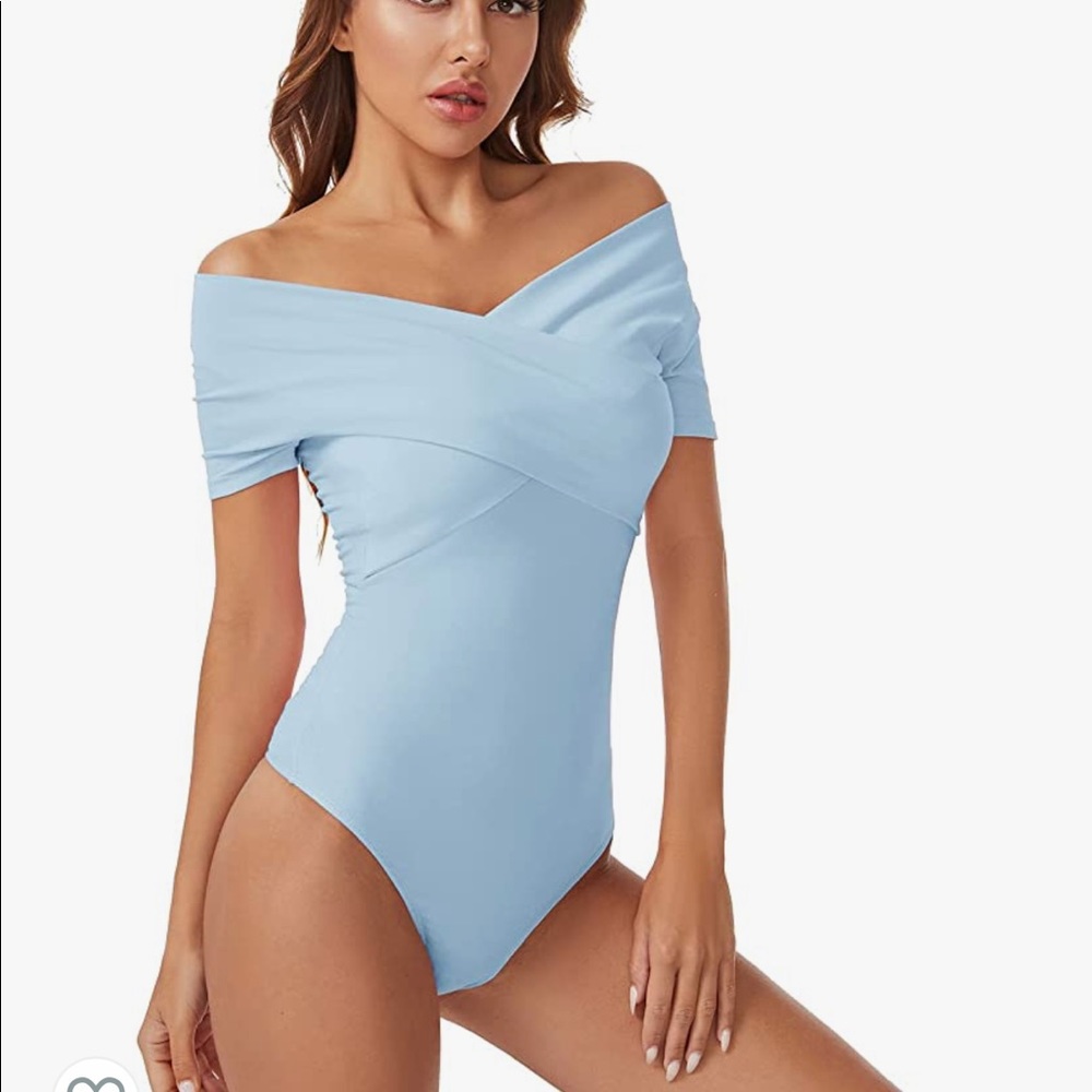 Light Blue Body Suit Off the Shoulder
